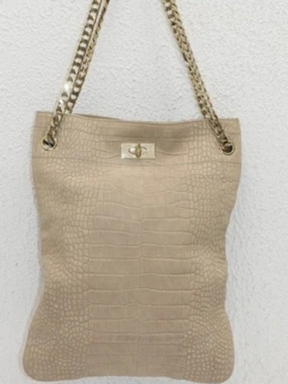Givenchy Tan Leather Crocodile Print Maison Tote w/ Gold Chain Strap